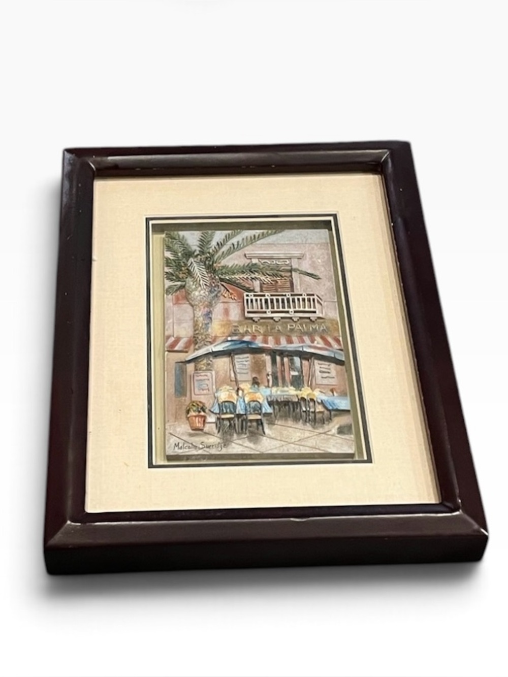 Malcolm Surridge Dimensional Palm Bar Framed Picture Signed Tropical South Of Fr